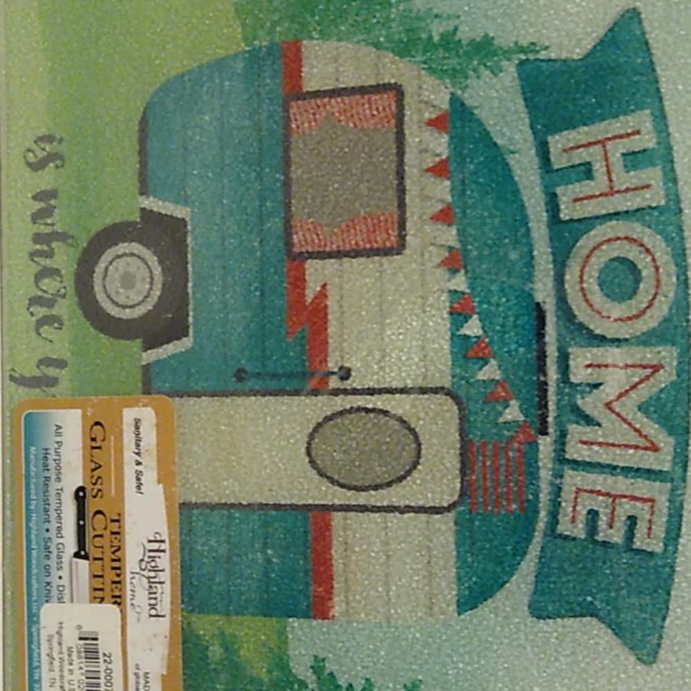 Retro trailer glass cutting board